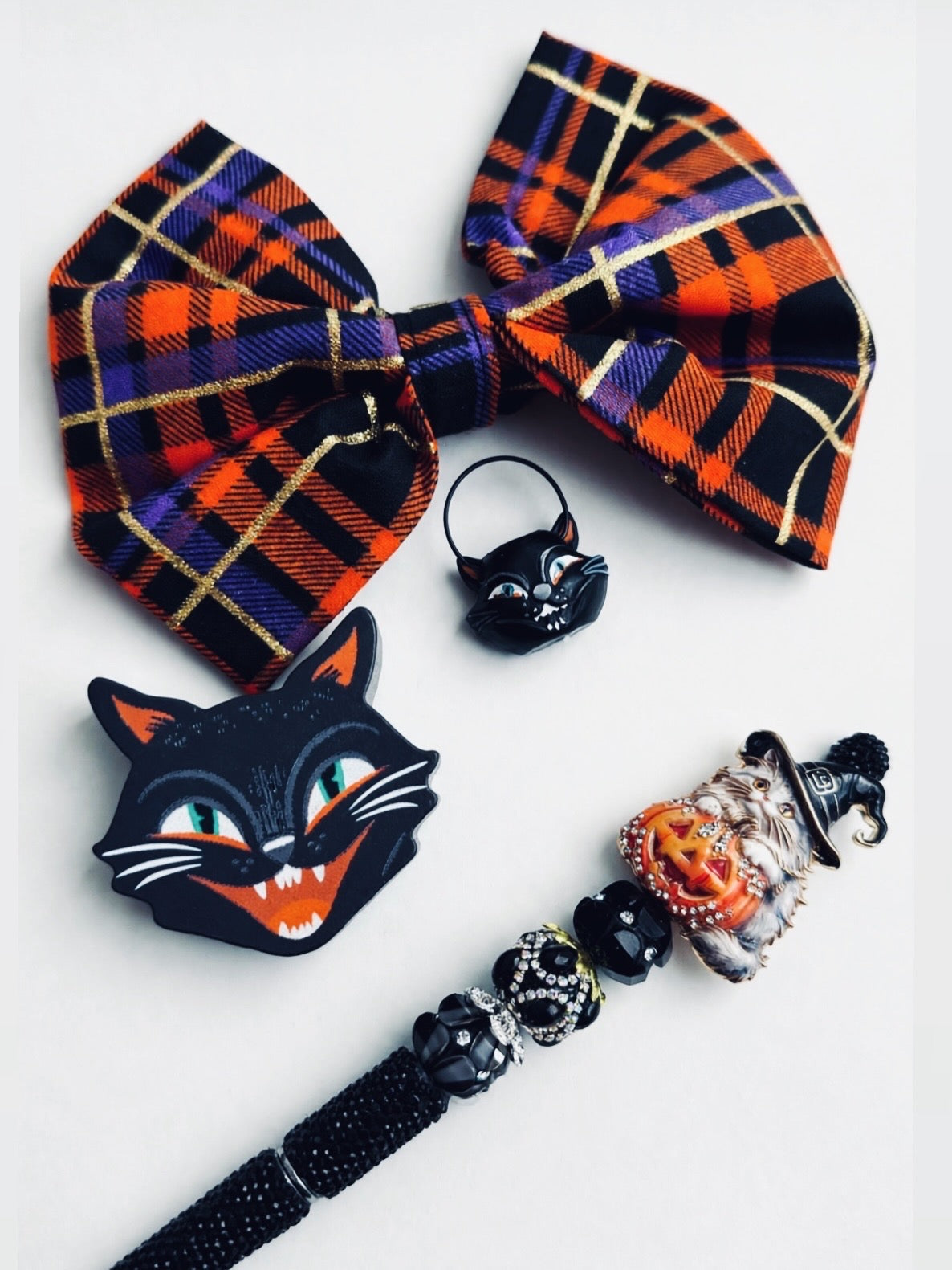 Vintage Cat Charm Halloween Bow 🐈‍⬛🖤