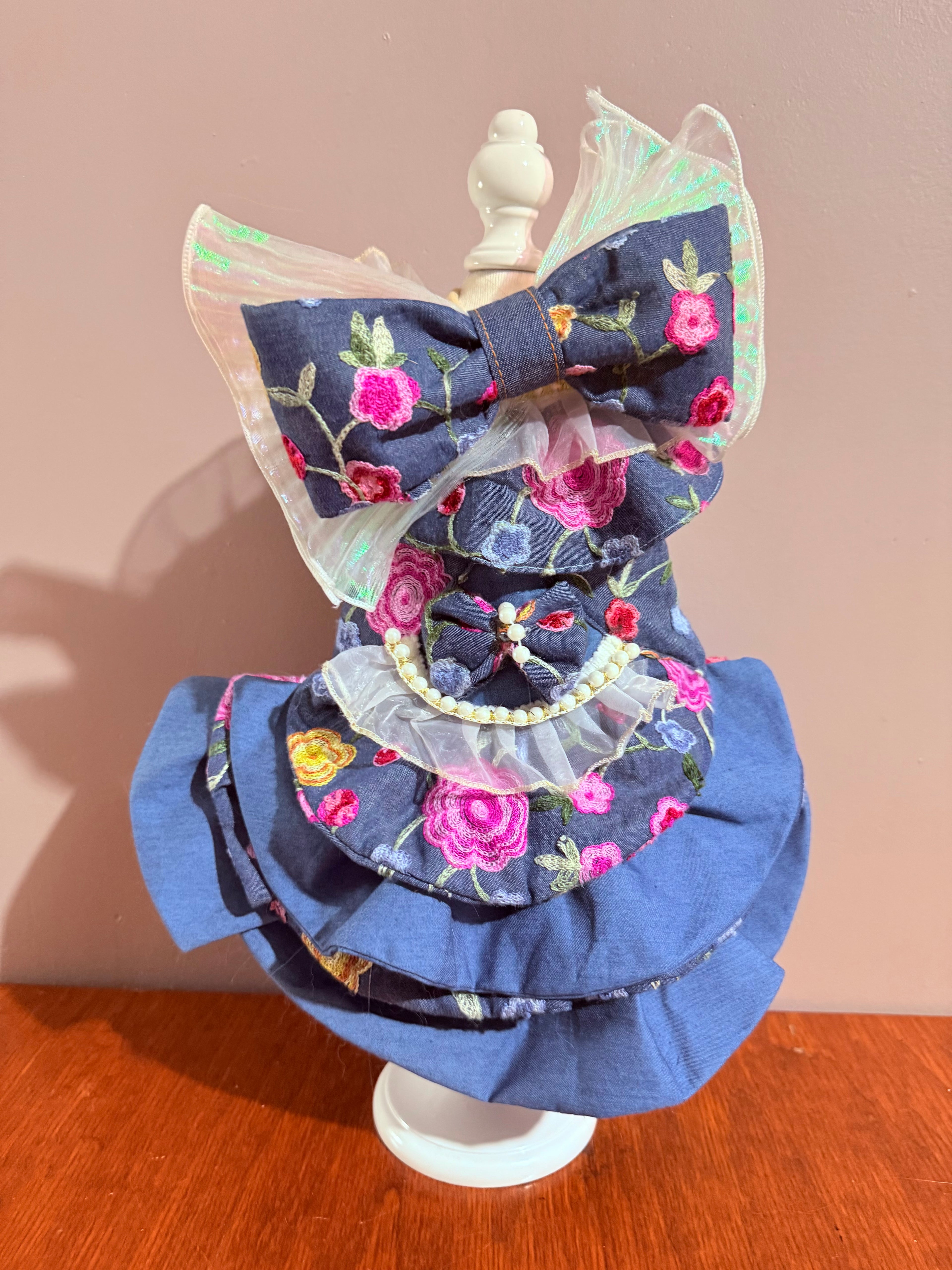 Floral Enbroidered Denim Dress for cats & dogs